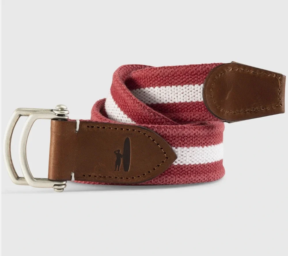 NEW JOHNNIE-O RED WHITE STRIPE KISKEN D-RING BELT GOLF SZ M